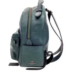 Coach The Petite Campus Backpack 23 in Metallic Polished Pebble Leather Green Coach Leather Backpack (C2797), Medium Size, Pebbled, Light  main image 4